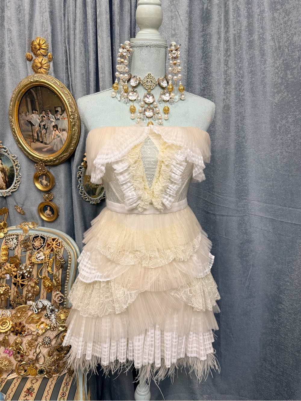 The Swan Lake Couture Tiered Cream Lace Dress